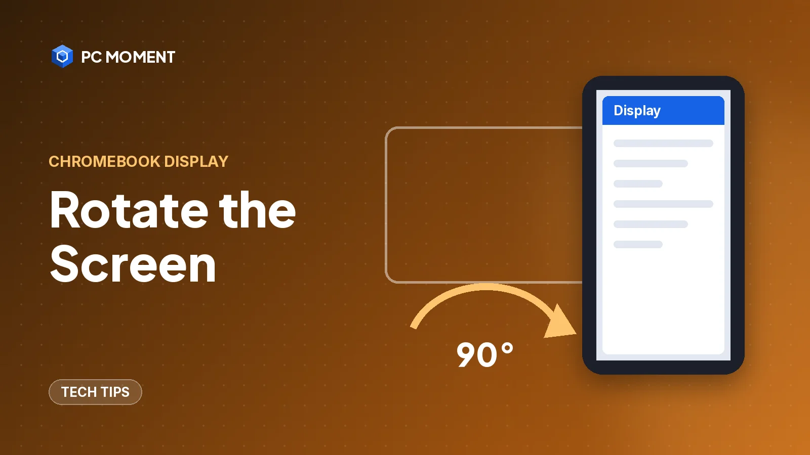 Illustration of a Chromebook laptop with its screen content rotated 90 degrees